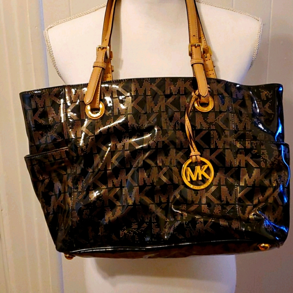Michael Kors Patent Leather Brown/Gold Tote